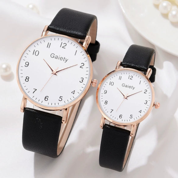 Leisure Alloy Case Imitation Leather Strap Round Dial Quartz Watches For Men And Women