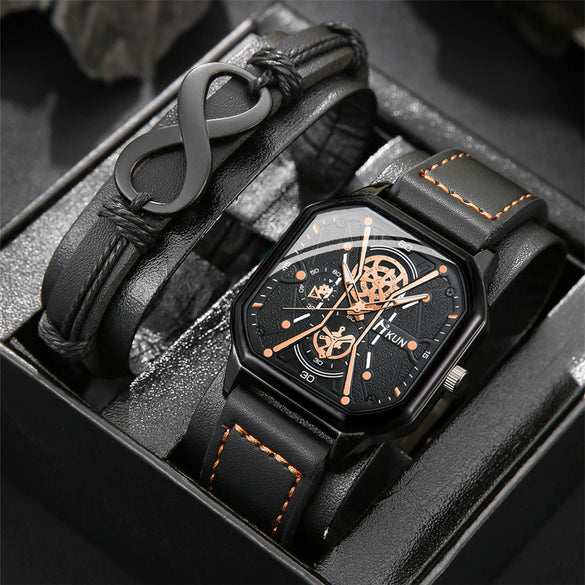 Leisure Alloy Case Imitation Leather Strap Square Dial Quartz Watch For Men