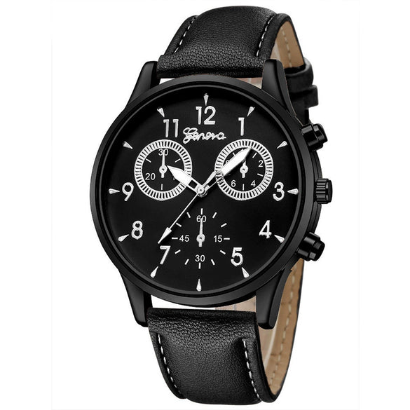Leisure Alloy Case Stainless Steel Clasp Imitation Leather Strap Round Dial Pu Belt Quartz Watch With Printed Logo And Luminous Exquisite Dial For Men