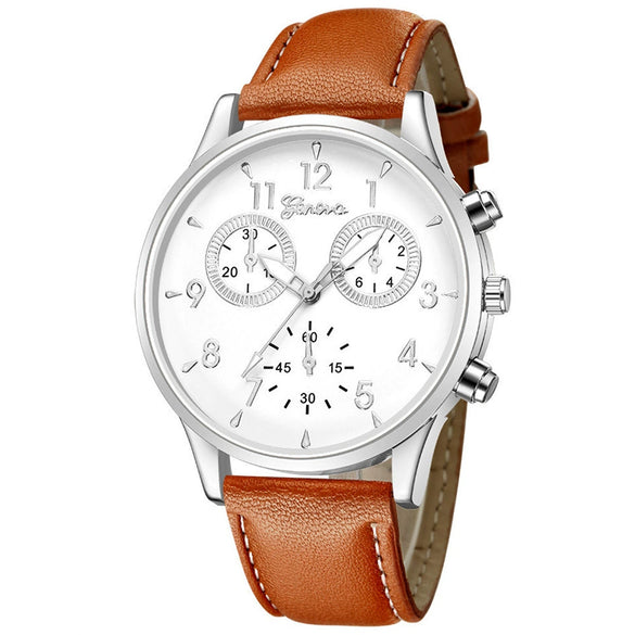 Leisure Alloy Case Stainless Steel Clasp Imitation Leather Strap Round Dial Pu Belt Quartz Watch With Printed Logo And Luminous Exquisite Dial For Men