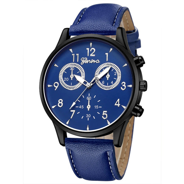 Leisure Alloy Case Stainless Steel Clasp Imitation Leather Strap Round Dial Pu Belt Quartz Watch With Printed Logo And Luminous Exquisite Dial For Men