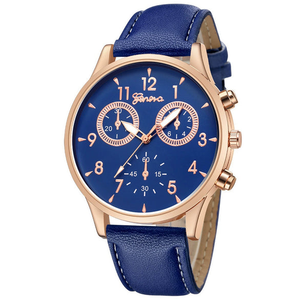 Leisure Alloy Case Stainless Steel Clasp Imitation Leather Strap Round Dial Pu Belt Quartz Watch With Printed Logo And Luminous Exquisite Dial For Men