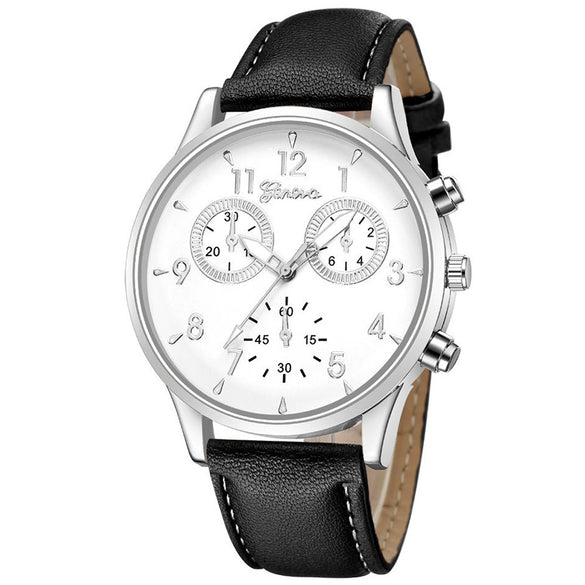 Leisure Alloy Case Stainless Steel Clasp Imitation Leather Strap Round Dial Pu Belt Quartz Watch With Printed Logo And Luminous Exquisite Dial For Men