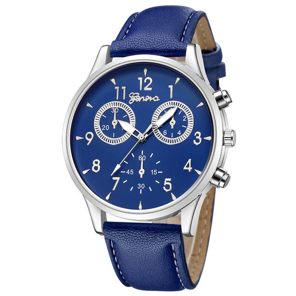 Leisure Alloy Case Stainless Steel Clasp Imitation Leather Strap Round Dial Pu Belt Quartz Watch With Printed Logo And Luminous Exquisite Dial For Men