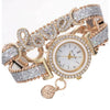 Leisure Alloy Pu Stainless Steel Round Dial Women's Bracelet Quartz Watch