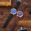 Leisure Business Men's Alloy Pu Watch Belt Wallet Set With Round Dial And Spiral Crown