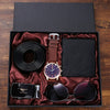 Leisure Business Men's Alloy Pu Watch Belt Wallet Set With Round Dial And Spiral Crown