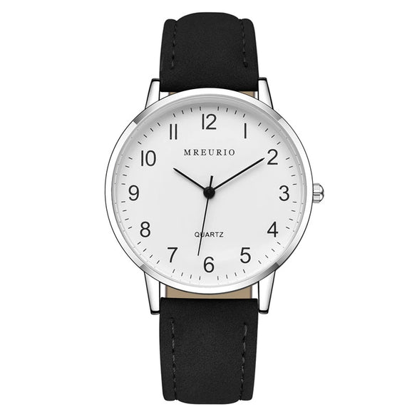 Leisure Couple Watch Alloy Case Imitation Leather Strap Stainless Steel Clasp Round Dial