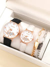 Leisure Couple Watch And Love Bracelet Set Alloy Case Stainless Steel Strap Round Dial