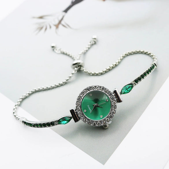 Leisure Diamond Bracelet Watch For Women Alloy Case Stainless Steel Strap Round Dial