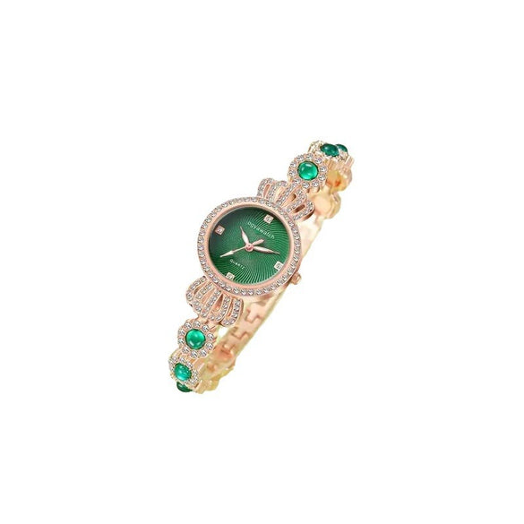 Leisure Diamondencrusted Alloy Case Imitation Leather Strap Round Dial Women's Bracelet Watch