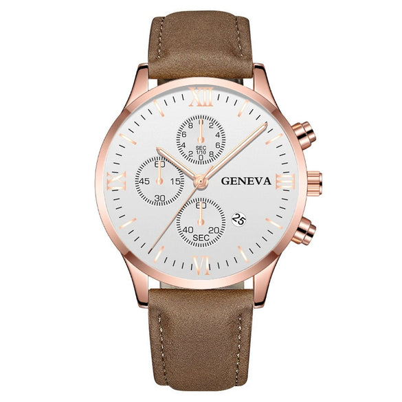 Leisure Fashion Calendar Roman Pattern Alloy Case Imitation Leather Strap Men's Watch