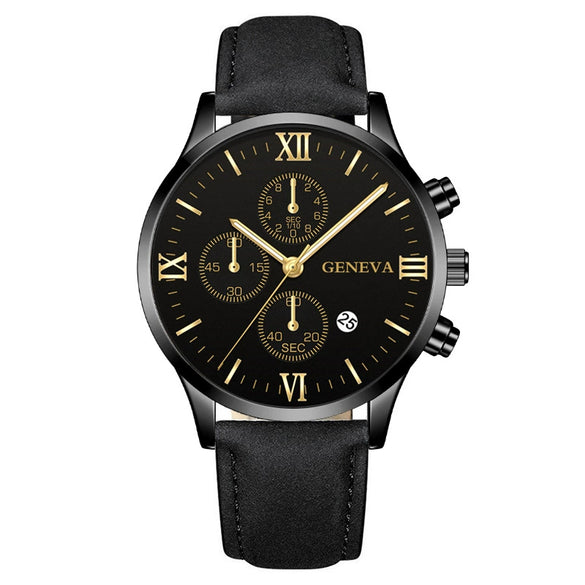 Leisure Fashion Calendar Roman Pattern Alloy Case Imitation Leather Strap Men's Watch