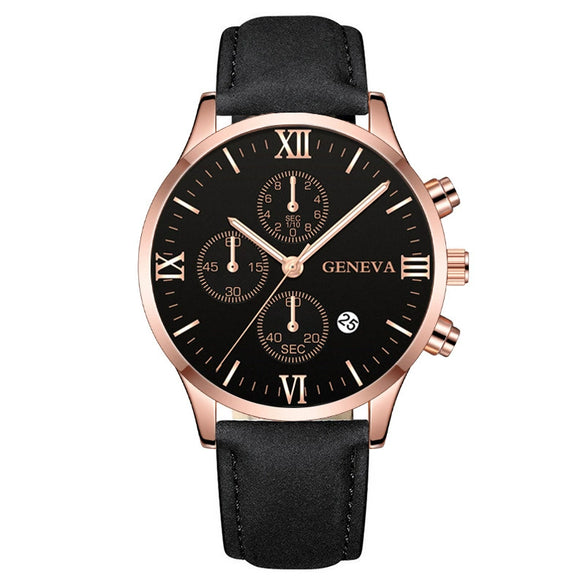 Leisure Fashion Calendar Roman Pattern Alloy Case Imitation Leather Strap Men's Watch