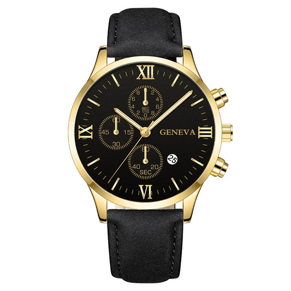Leisure Fashion Calendar Roman Pattern Alloy Case Imitation Leather Strap Men's Watch