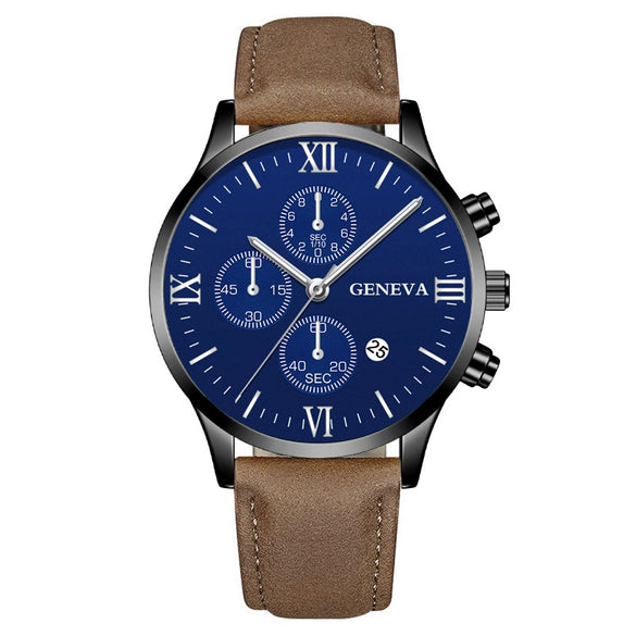 Leisure Fashion Calendar Roman Pattern Alloy Case Imitation Leather Strap Men's Watch