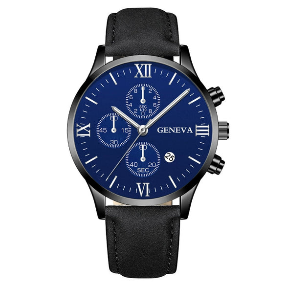 Leisure Fashion Calendar Roman Pattern Alloy Case Imitation Leather Strap Men's Watch
