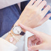 Leisure Female Alloy Ordinary Glass Mirror Pin Buckle Imitation Leather Quartz Watch With Round Dial And Kitten Ears Flower Design