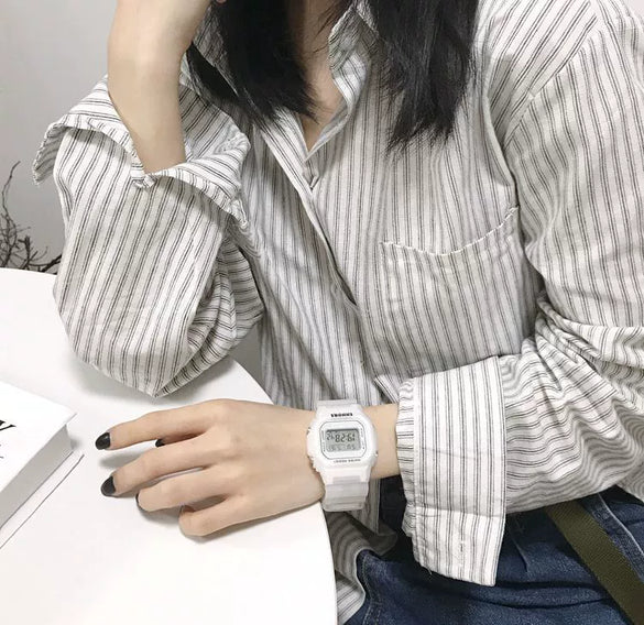 Leisure Female Student Translucent Square Electronic Luminescent Plastic Watch