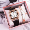 Leisure Female Watch Set With Alloy Case Genuine Leather Strap And Round Dial