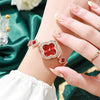 Leisure Fourleaf Clover Alloy Bracelet Quartz Watch For Women With Rhombus Dial