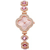 Leisure Fourleaf Clover Alloy Bracelet Quartz Watch For Women With Rhombus Dial