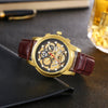 Leisure Hollow Quartz Watch Alloy Case Imitation Leather Strap Iron Buckle Round Dial Business Style Universal For Men