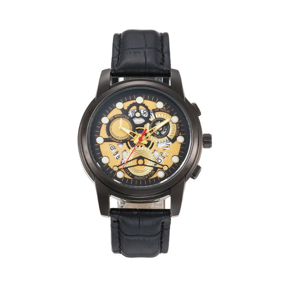 Leisure Hollow Quartz Watch Alloy Case Imitation Leather Strap Iron Buckle Round Dial Business Style Universal For Men