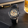 Leisure Hollow Quartz Watch Alloy Case Imitation Leather Strap Iron Buckle Round Dial Business Style Universal For Men