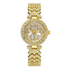 Leisure Ladies Bracelet Watch With Rhinestone Flower Round Dial Alloy Strap Stainless Steel Buckle