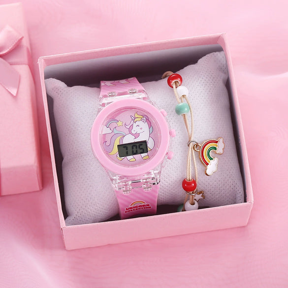 Leisure Luminous Unicorn Alloy And Silicone Electronic Watch With Stainless Steel Clasp And Round Dial