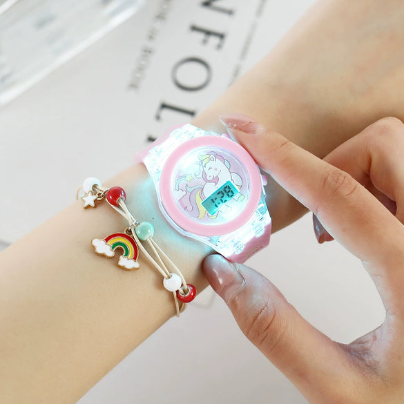 Leisure Luminous Unicorn Electronic Watch With Silicone Strap And Alloy Case