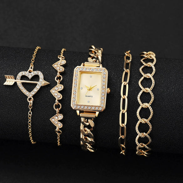 Leisure Medieval Style Alloy And Stainless Steel Square And Round Quartz Bracelet Watch For Female