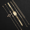 Leisure Medieval Style Alloy And Stainless Steel Square And Round Quartz Bracelet Watch For Female