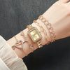 Leisure Medieval Style Alloy And Stainless Steel Square And Round Quartz Bracelet Watch For Female