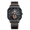 Leisure Men's Alloy Pin Buckle Doublelayer Square Imitation Leather Belt Sports Quartz Watch