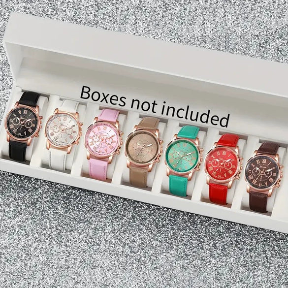 Leisure Plastic And Stainless Steel Imitation Leather Belt Wrist Watch Round Dial Dopamine Color For Female