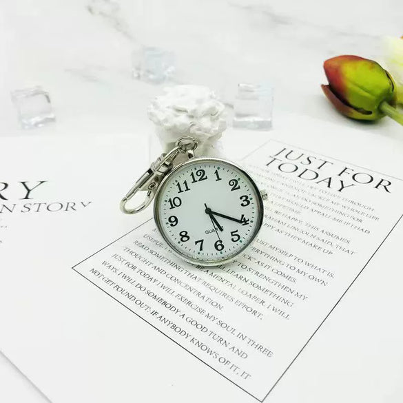 Leisure Plastic Pocket Keychain Watch With Round Dial And Spiral Crown For Students And Nurses
