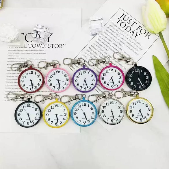 Leisure Plastic Pocket Keychain Watch With Round Dial And Spiral Crown For Students And Nurses