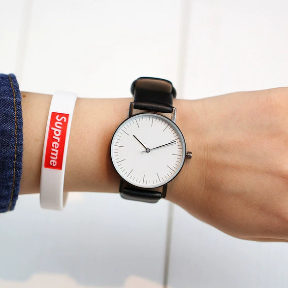 Leisure Quartz Watch Alloy Case Genuine Leather Strap Round Dial For General Gender