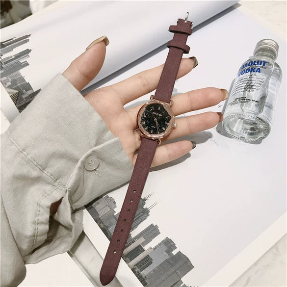 Leisure Retro Allmatch Couple Watch Alloy Case Imitation Leather Strap Stainless Steel Clasp Round Dial Ordinary Glass Mirror