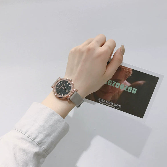 Leisure Retro Allmatch Couple Watch Alloy Case Imitation Leather Strap Stainless Steel Clasp Round Dial Ordinary Glass Mirror