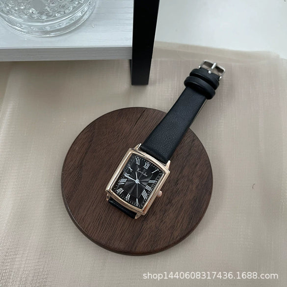 Leisure Square Alloy Case Ordinary Glass Mirror Couple's Watch With Roman Scale For Autumn And Winter