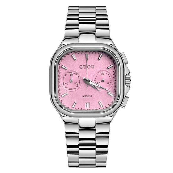 Leisure Square Alloy Strap Quartz Watch For Female With Mineral Strengthened Glass Mirror And Stainless Steel Clasp