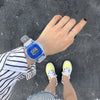 Leisure Square Electronic Watch Rubber Case Silicone Strap Stainless Steel Clasp Plastic Mirror