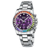 Leisure Steel Band Quartz Watch For Women With Round Dial And Colored Diamond