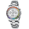 Leisure Steel Band Quartz Watch For Women With Round Dial And Colored Diamond