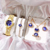 Leisure Style Alloy Case Stainless Steel Band Round Quartz Watch And Jewelry Set For Female