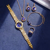 Leisure Style Alloy Case Stainless Steel Band Round Quartz Watch And Jewelry Set For Female
