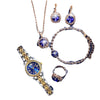 Leisure Style Alloy Case Stainless Steel Band Round Quartz Watch And Jewelry Set